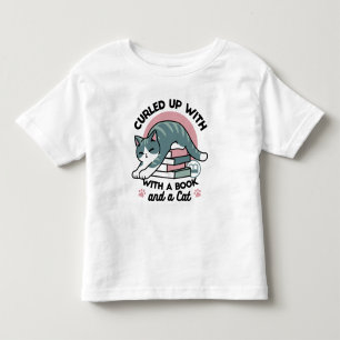 Curled Up with a Book and a Cat - Cozy Cat Reading Toddler T-shirt
