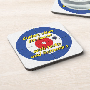"Curlers clean the house..." Coasters - (Blue)