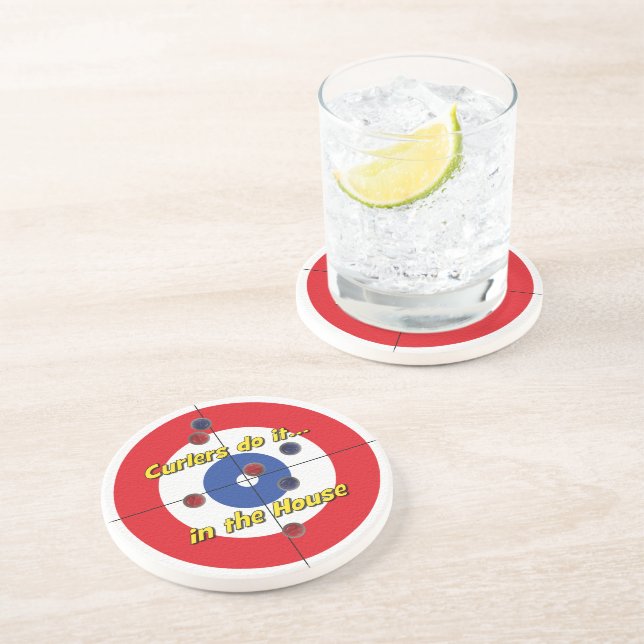 "Curlers do it...House" Sandstone Coaster - (Red) (Side)