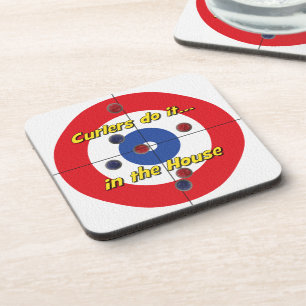 "Curlers do it in the House" Coasters - (Red)