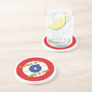 "Curlers do it... Peel" Sandstone Coaster - (Red)