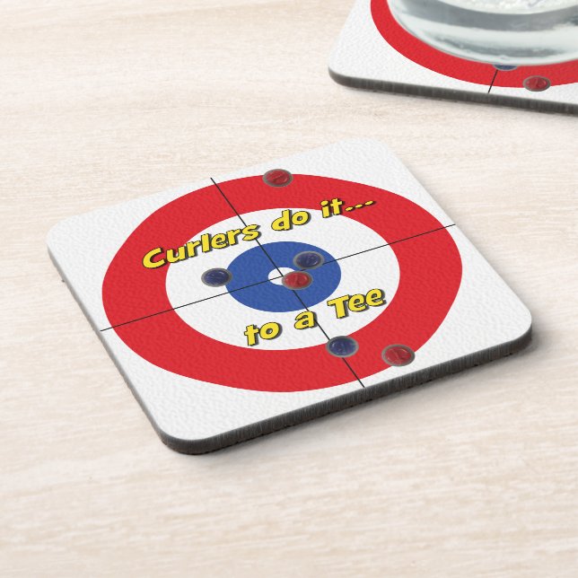 "Curlers do it to a Tee" Coasters - (Red) (Left Side)