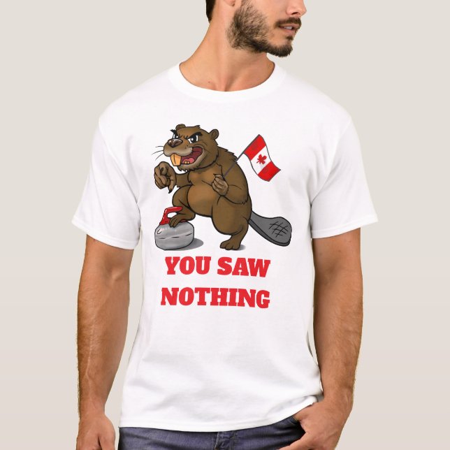 Curling beaver with flag T-Shirt (Front)