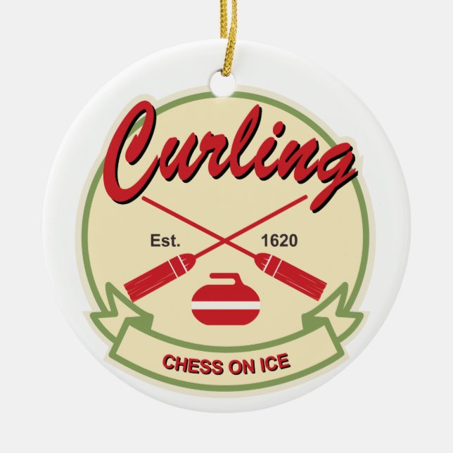 Curling: chess on ice ceramic ornament (Front)