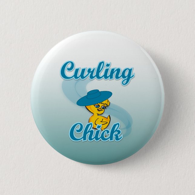 Curling Chick #3 2 Inch Round Button (Front)