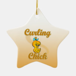 Curling Chick Ceramic Ornament