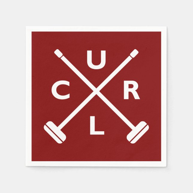 Curling Crossed Brooms Paper Napkin - Dark Red (Front)