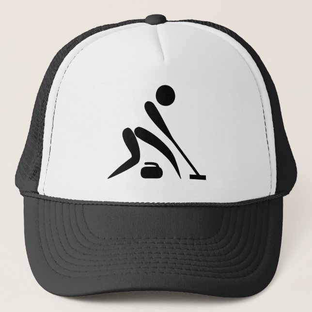 Curling Curler Stone Rock Broom Trucker Hat (Front)