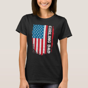 Curling Dad America Us Flag Patriot Vintage T-Shirt