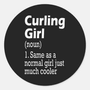 Curling Girl Classic Round Sticker