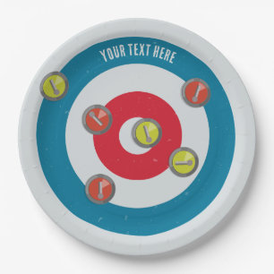 curling House and curling stones top view Paper Plate