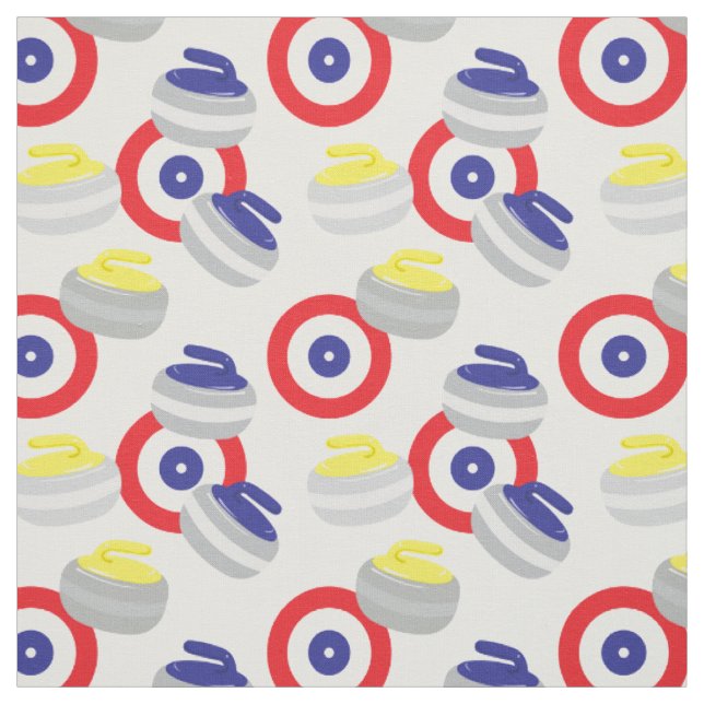 Curling Ice Sport Stones and Targets Pattern Fabric (Swatch)