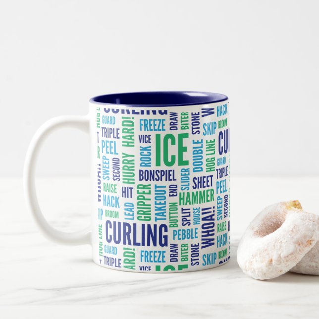 Curling Lingo Coffee Mug - Blue and Green (With Donut)