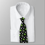 Curling Rocks and Shamrocks Necktie<br><div class="desc">Necktie featuring a shamrock and curling rock pattern in green,  white and grey on black background. Perfect for curlers and curling fans.</div>