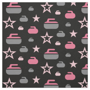 Curling Rocks and Stars Fabric - Pink