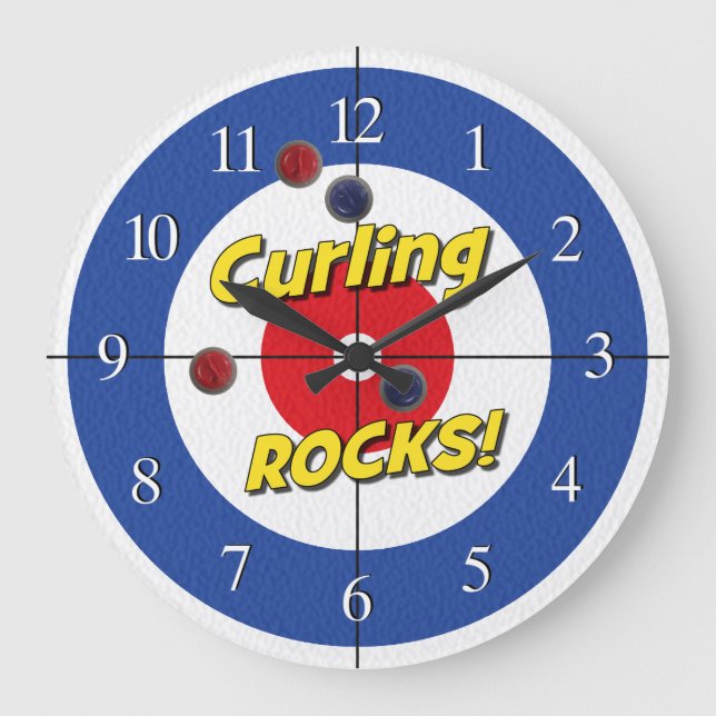 "Curling ROCKS!" Curler's Clock - (Blue) (Front)