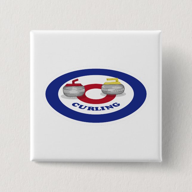 Curling stone 2 inch square button (Front)