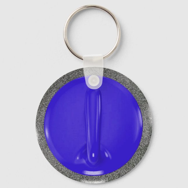 Curling Stone Blue Sports Fun Keychain (Front)