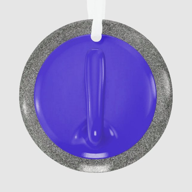 Curling Stone Blue Sports Fun Ornament (Back)