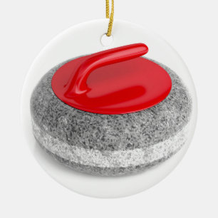 Curling stone on white ceramic ornament