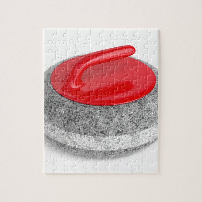 Curling stone on white jigsaw puzzle (Vertical)