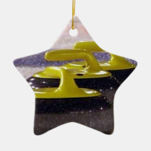 Curling stones ceramic ornament