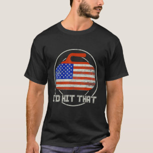 Curling White Red And Blue American Flag Curling T-Shirt