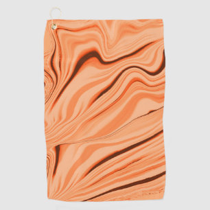 Curlings in tones of orange, curved brown cylinder golf towel