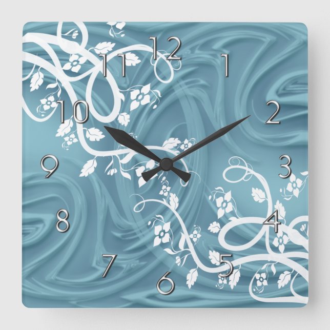 Curls Over Blue With Filigree Floral She Shed Square Wall Clock (Front)