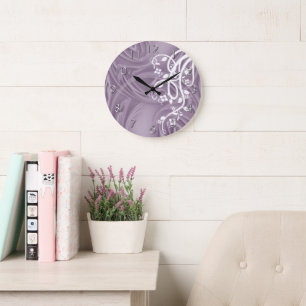 Curls Over Purple With Filigree & Floral Large Clock