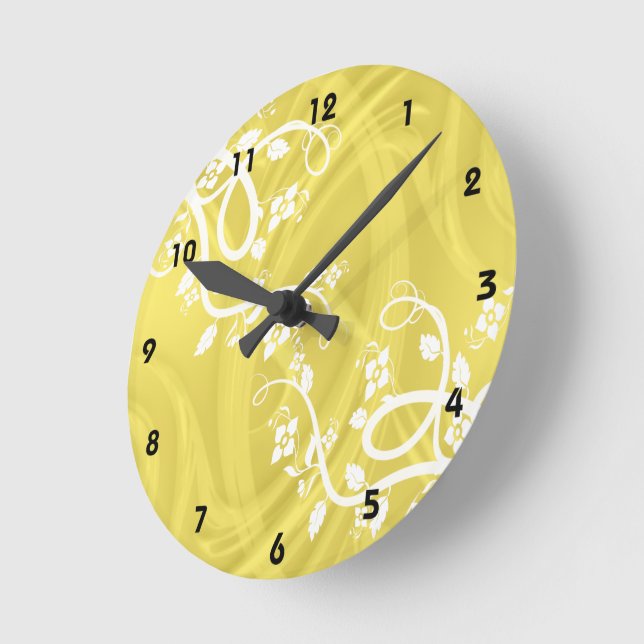 Curls Over Yellow With Filigree & Floral Round Clock (Angle)