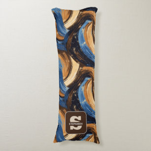 Curly Abstract Brushstrokes in Blue & Brown Body Pillow