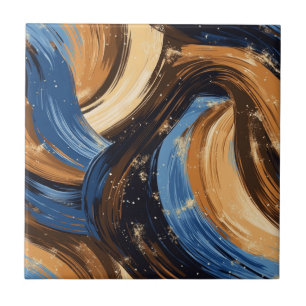 Curly Abstract Brushstrokes in Blue & Brown Tile