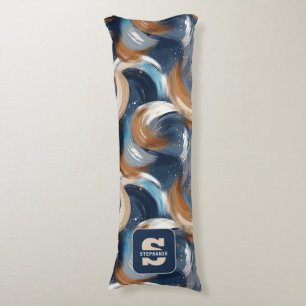 Curly Abstract Brushstrokes in Blue, White & Brown Body Pillow