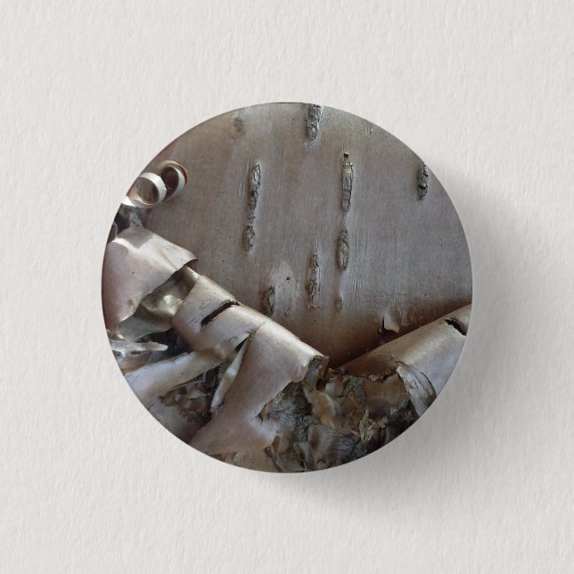 Curly Birch Bark Tree Rustic 1 Inch Round Button (Front)