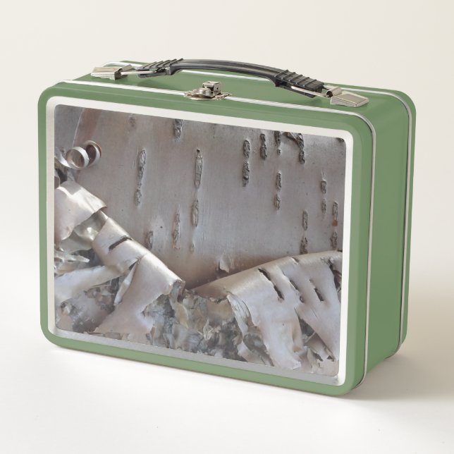 Curly Birch Bark Tree Rustic Metal Lunch Box (Front)