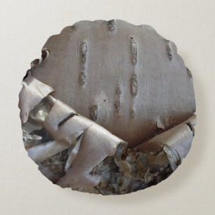 Curly Birch Bark Tree Rustic Round Pillow