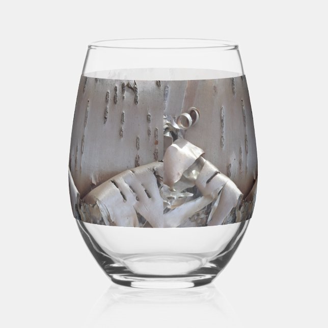 Curly Birch Bark Tree Rustic Stemless Wine Glass (Right)