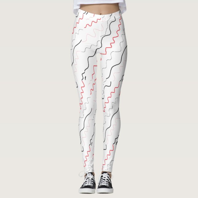 Curly Black and Red Squiggly Lines Leggings (Front)