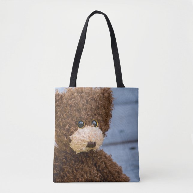 Curly Brown Teddy Bear Tote Bag (Front)