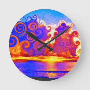 Curly California Sunset Seashore Round Clock