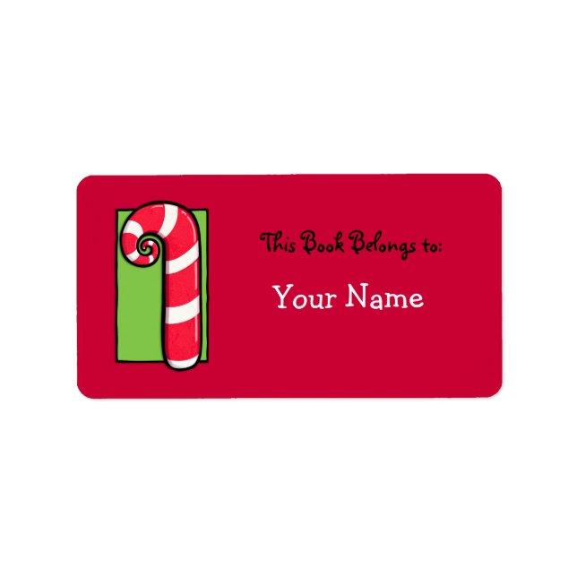 Curly Candy Cane red Bookplate Label (Front)