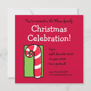 Curly Candy Cane red Christmas Party Invitation