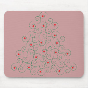 Curly Christmas Tree Pink Mouse Pad