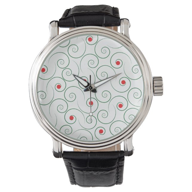 Curly Christmas Tree Vintage Leather Watch White (Front)