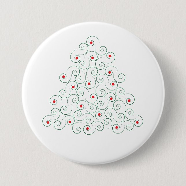 Curly Christmas Tree White Button (Front)