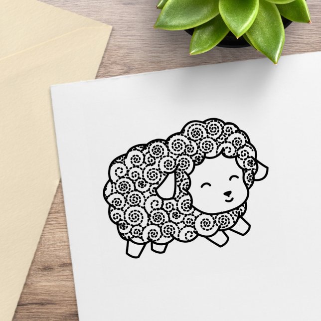 Curly Coat Happy Little Sheep Ewe Rubber Stamp (Creator Uploaded)