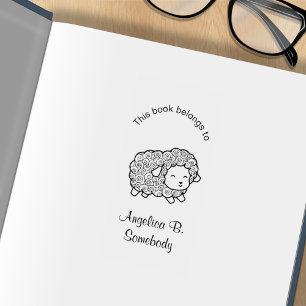 Curly Coat Little Sheep Ewe Bookplate Rubber Stamp