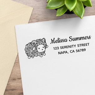 Curly Coat Little Sheep Ram Return Address Rubber Stamp