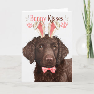 Curly Coated Retreiver Dog Bunny Ears for Easter Holiday Card